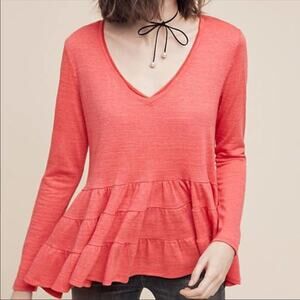 Anthropologie Deletta Thea Pink Peplum Long Sleeve top